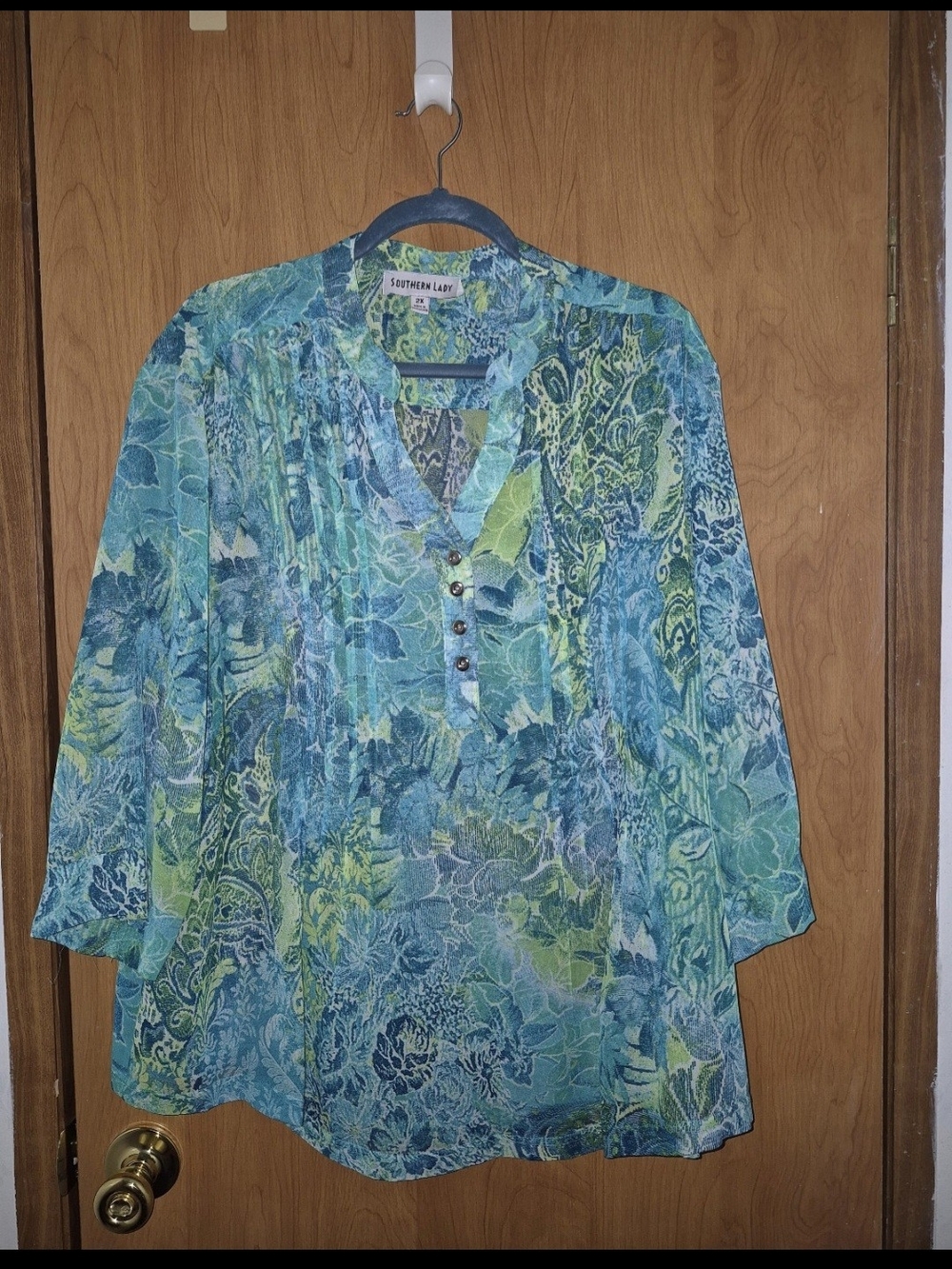 Southern Lady Teal & Green Floral V-Neck Tunic Top